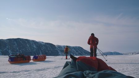 Eric and Sarah McNair Landry pull sleds behind them on an expedition across the northwest passage.  (Mandatory photo credit: Sarah McNair Landry)