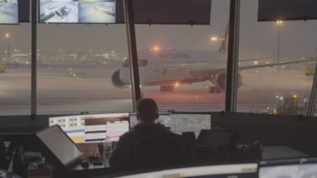 Deicing Mission Control, known as ëthe Ice Houseì, keeps the deicing operations going throughout a snowy night. (Arrow International Media Ltd & Cantina Media)
