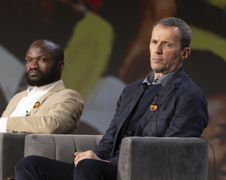 2024 TCA WINTER PRESS TOUR  - Moses Bwayo and John Battsekfrom the “Bobi Wine: The People’s President” panel at the National Geographic presentation during the 2024 TCA Winter Press Tour at the Langham Huntington on February 8, 2024 in Pasadena, California. (National Geographic/PictureGroup)