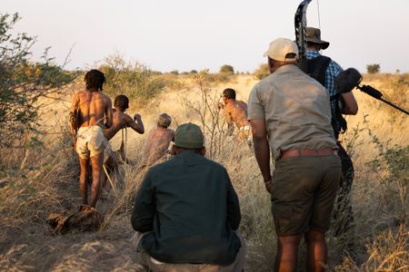 Will Smith and San Bushman Guide Kane Motswana follow the San people through the Kalahari Desert searching for food.   (credit: National Geographic/Kyle Christy)