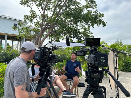 BTS of Jameson Reeder Sr being interviewed by the crew. (National Geographic/Martin Cass)