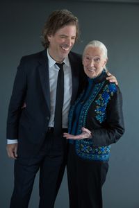 Critically acclaimed filmmaker Brett Morgen and conservation icon Dr. Jane Goodall.
  (photo credit: National Geographic/Stewart Volland)