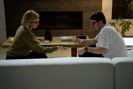 Mariana van Zeller sits with Arman for an interview. (National Geographic/Bryan Liberty)