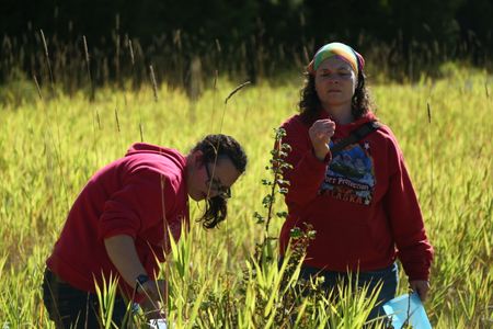 Breanna Miethe and Veronica Arrants pick berries. (National Geographic/Wayne Moss)