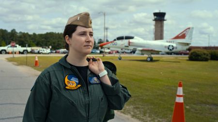 Student Lt Carissa Meinster walks to Training Wing 1. (Credit: National Geographic)