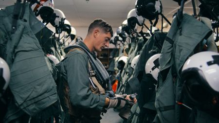 Student 1st Lt Austin Claggett in the paraloft. (Credit: National Geographic)