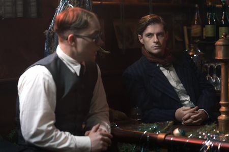 A SMALL LIGHT - Jan Gies, played by Joe Cole, meets with Willem, played by Sean Hart, in A SMALL LIGHT. (Credit: National Geographic for Disney/Dusan Martincek)