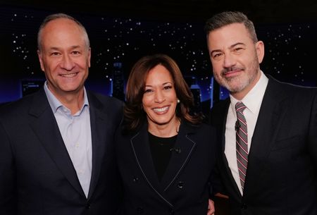 DOUGLAS EMHOFF, KAMALA HARRIS, JIMMY KIMMEL