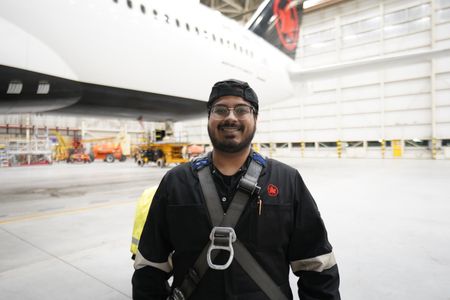 Junior Aircraft Maintenance Engineer, Air Canada, Sameer Baboolal at the Air Canada Hangar.(Arrow International Media Ltd & Cantina Media)