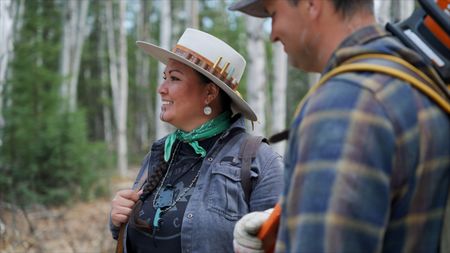 Jamey Joseph and Jody Potts-Joseph marking their trail as they travel along the Yukon River. (National Geographic)
