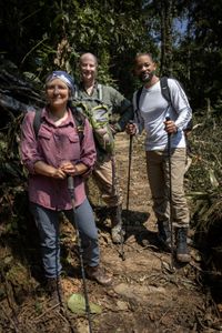 (From left to right):  Expedition leader Carla Perez, Professor of Toxicology Bryan Fry and Will Smith as they trek through the Amazon searching for new species.  (credit: National Geographic/
Kyle Christy)