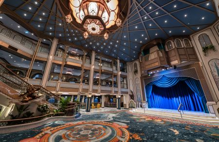 The Grand Hall will embody the Disney Treasure’s theme of adventure, with statues and décor that call on the gilded palace and wonder of Agrabah from Walt Disney Animation Studios’ classic tale, “Aladdin.” The space will serve as the ship’s most prominent gathering space and will offer its own dedicated entertainment moments and surprises. (credit: Disney/Kent Phillips)