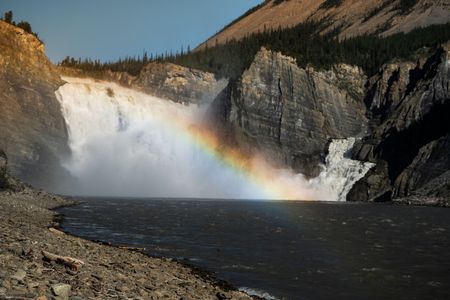 The Virginia Falls are pictured in British Columbia, Canada. Amidst mountains and whale watching, Sir Ranulph Fiennes and his cousin Joseph Fiennes reflect on Ran’s epic life and his new challenge of life with Parkinson’s. (National Geographic)