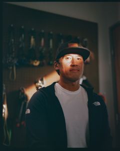 Filmmaker and climber Jimmy Chin films his interview in Los Angeles, CA.  (photo credit: National Geographic/Teague Wasserman)