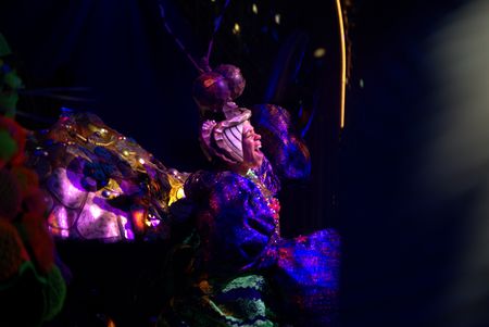Tomatoa belts out a note during a dress rehearsal of "Disney The Tale of Moana," the new stage production on the Disney Treasure.  (credit: National Geographic/Matt Perez)