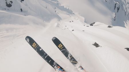Point of view of Angel Collinson as she skis down a mountain in Alaska.  (mandatory credit:  Teton Gravity Research)