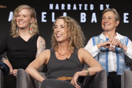 2024 TCA WINTER PRESS TOUR  - Erin Ranney, Chloë Sarosh, and Justine Evans from the “Queens” panel at the National Geographic presentation during the 2024 TCA Winter Press Tour at the Langham Huntington on February 8, 2024 in Pasadena, California. (National Geographic/PictureGroup)