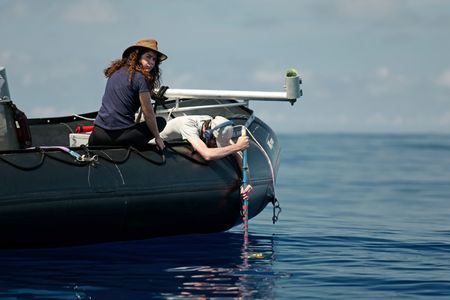 Melissa Marquez and Rui Prieto on the Zodiac. (National Geographic/Mario Tadinac)